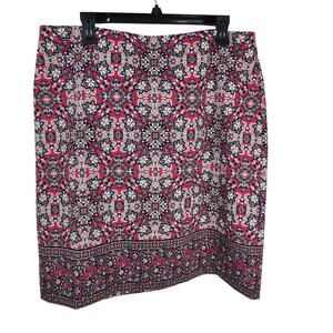 Talbots Womens Skirt Size 14 A Line Knee Length Stretch Pink Floral Kaleidoscope